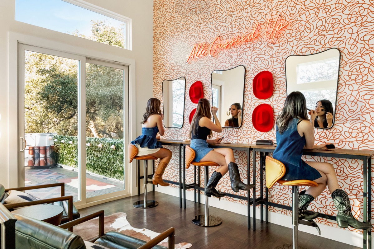 SoCo Cowgirl glam station with lighted mirrors